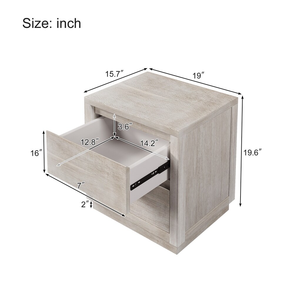 Stone Gray Wood Veneer 2 Drawer Nightstand Side Table   Modern Style for Bedroom or Living Room