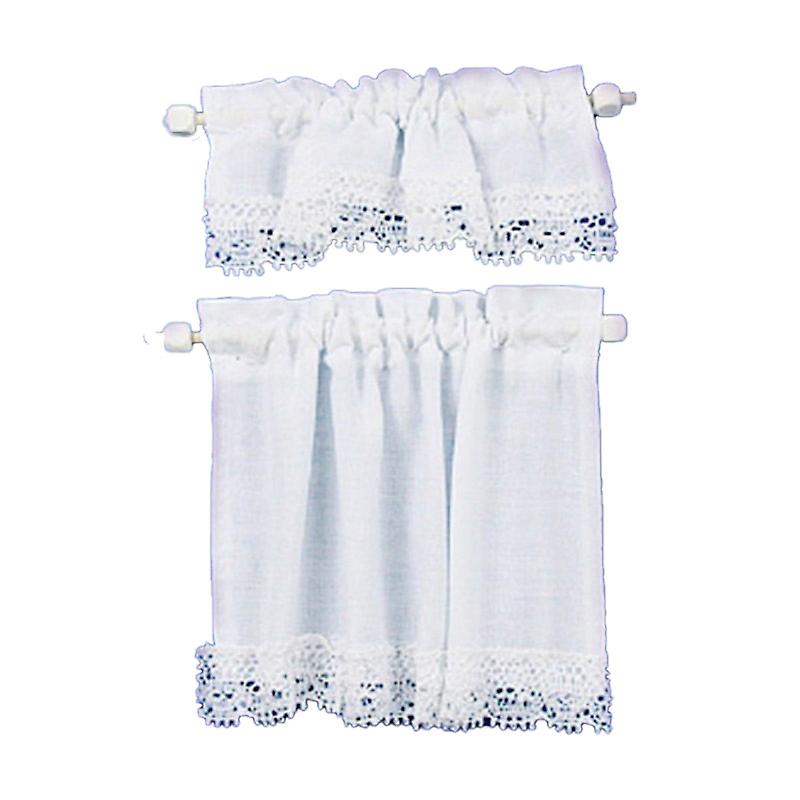 Dolls House White Curtain andamp; Pelmet Set On Rails Miniature 1:12 Window Accessory