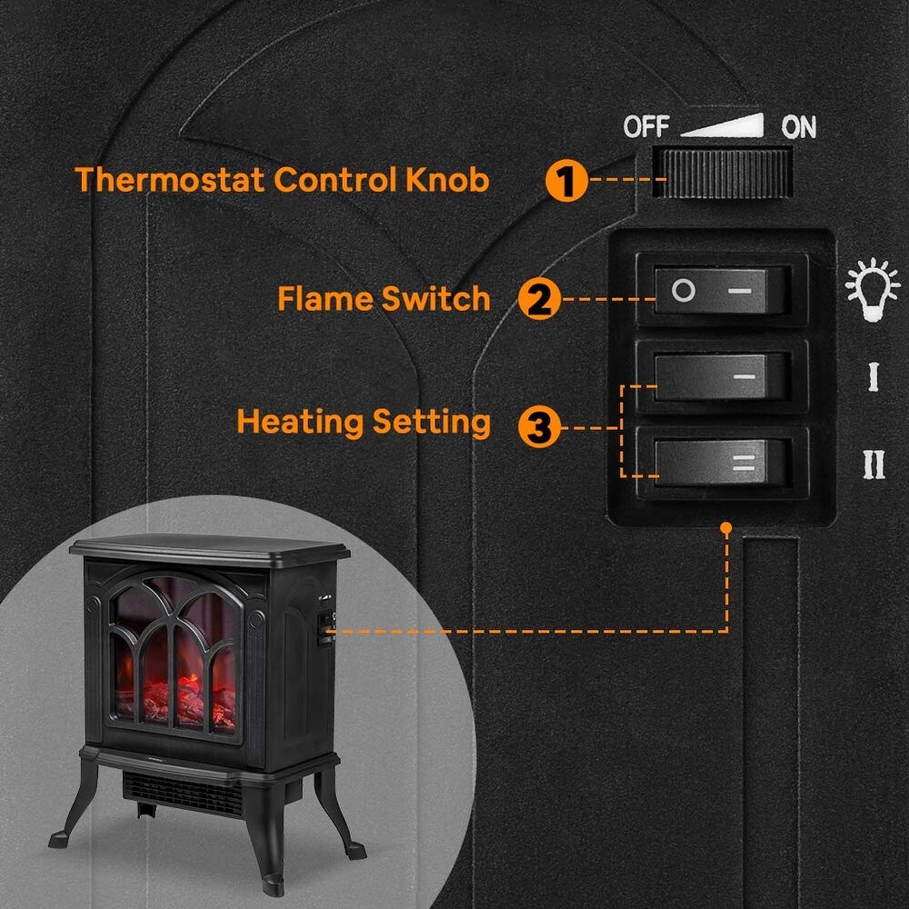 Electric Fireplace Heater  Portable Stove with 3D Realistic Flame Effect  Small Overheat Safety Protection  1500W Retro Black