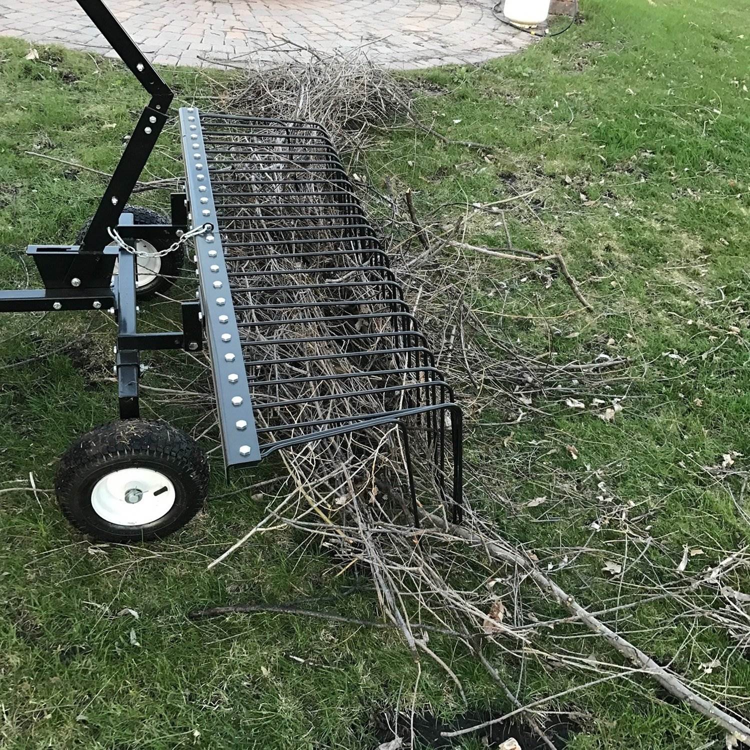 Yard Tuff 60in Pine Straw Tow Behind Steel Landscape Rake w/Wheels & Handle