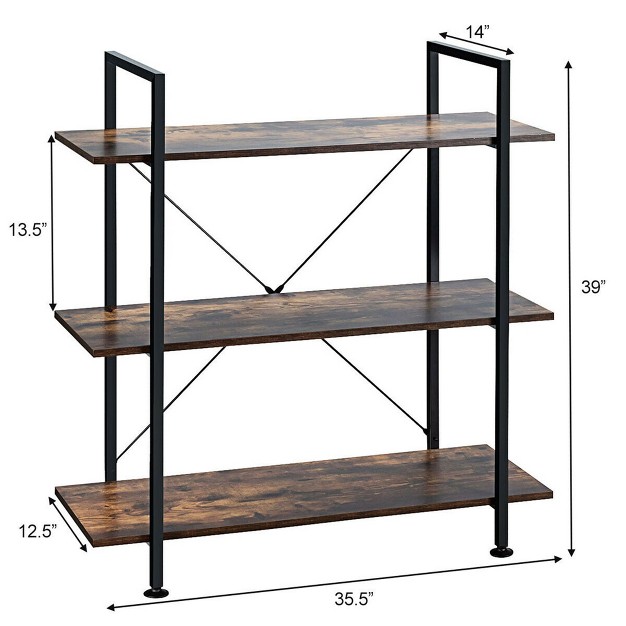 Costway 3 tier Bookshelf Industrial Bookcase Display Shelf Storage Rack Rustic Brown