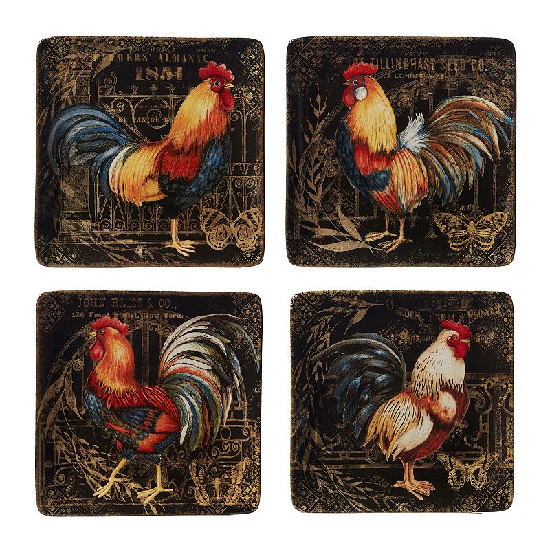 Certified International Gilded Rooster 4-piece Dinner Plate Set