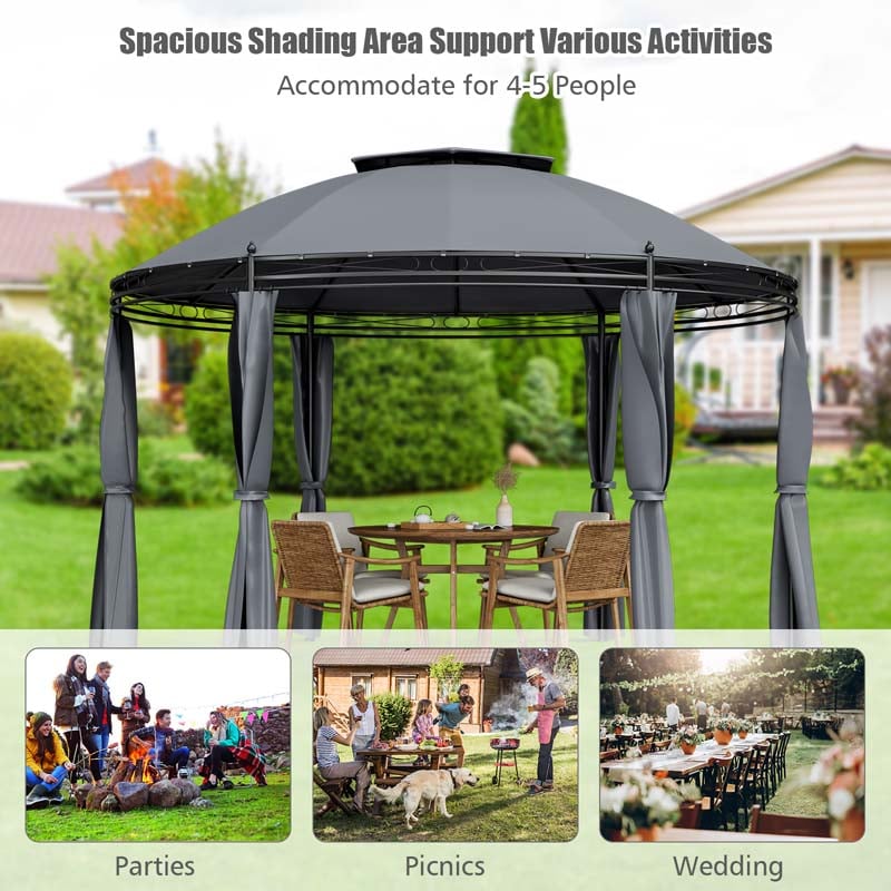 11.5 x 11.5 FT 2-Tier Steel Dome Round Gazebo Outdoor Patio Canopy Tent with Removable Curtains