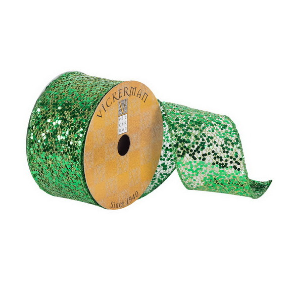 Vickerman Q180743 2.5x10Yd Green Sequin Woven Dup...