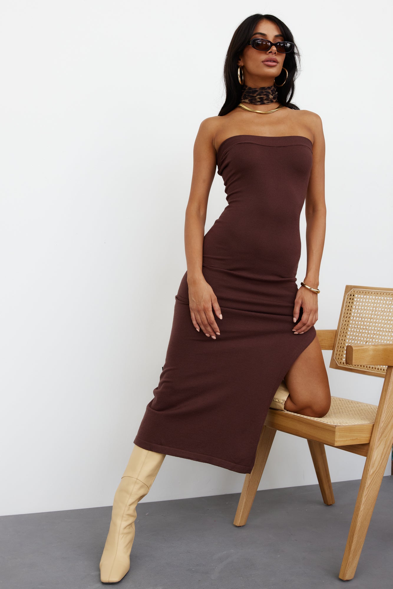 Solar Rays Midi Dress Brown