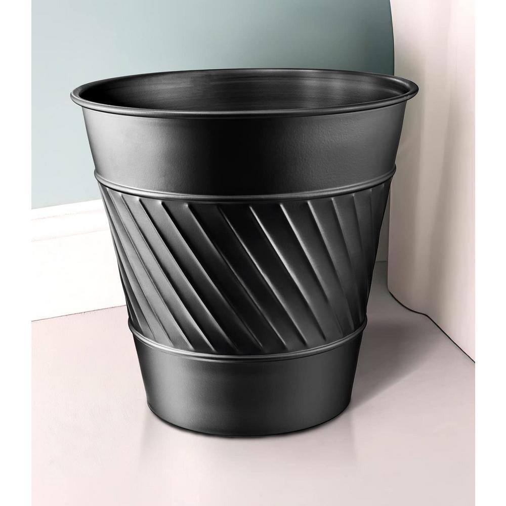 Monarch Abode Handcrafted Crest and Wave Embossed Metal Wastebasket (Black) 39128