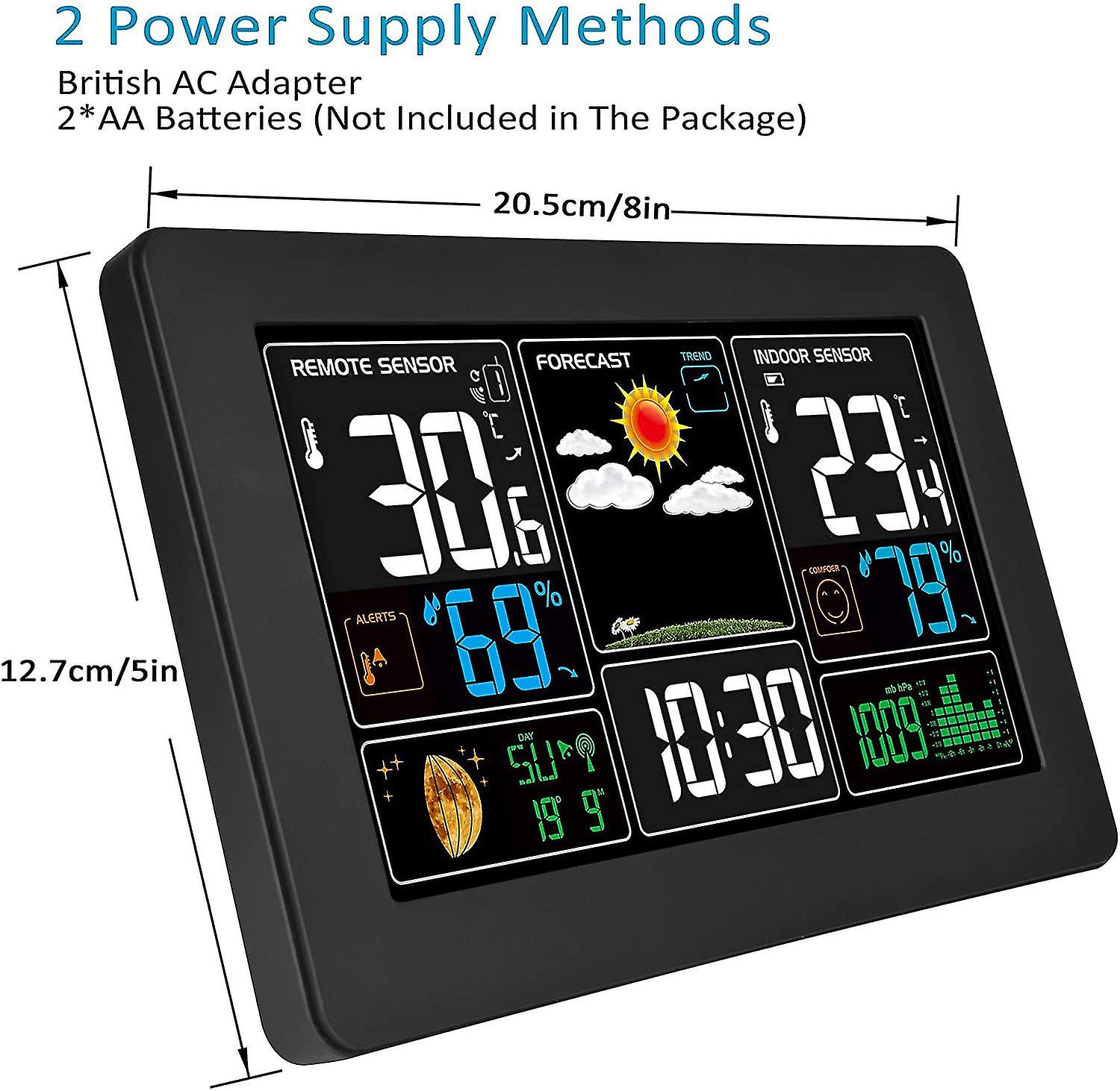 Weather Station With Outdoor Indoor Sensor， Msf Wireless Digital Alarm Clock， Barometer， Temperature， Humidity Monitor， Weather Forecast For Home Gard