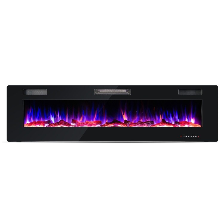 Sleek 68 Inch Ultra Thin Recessed Wall Mounted Electric Fireplace with Crystal Log Decoration   68\