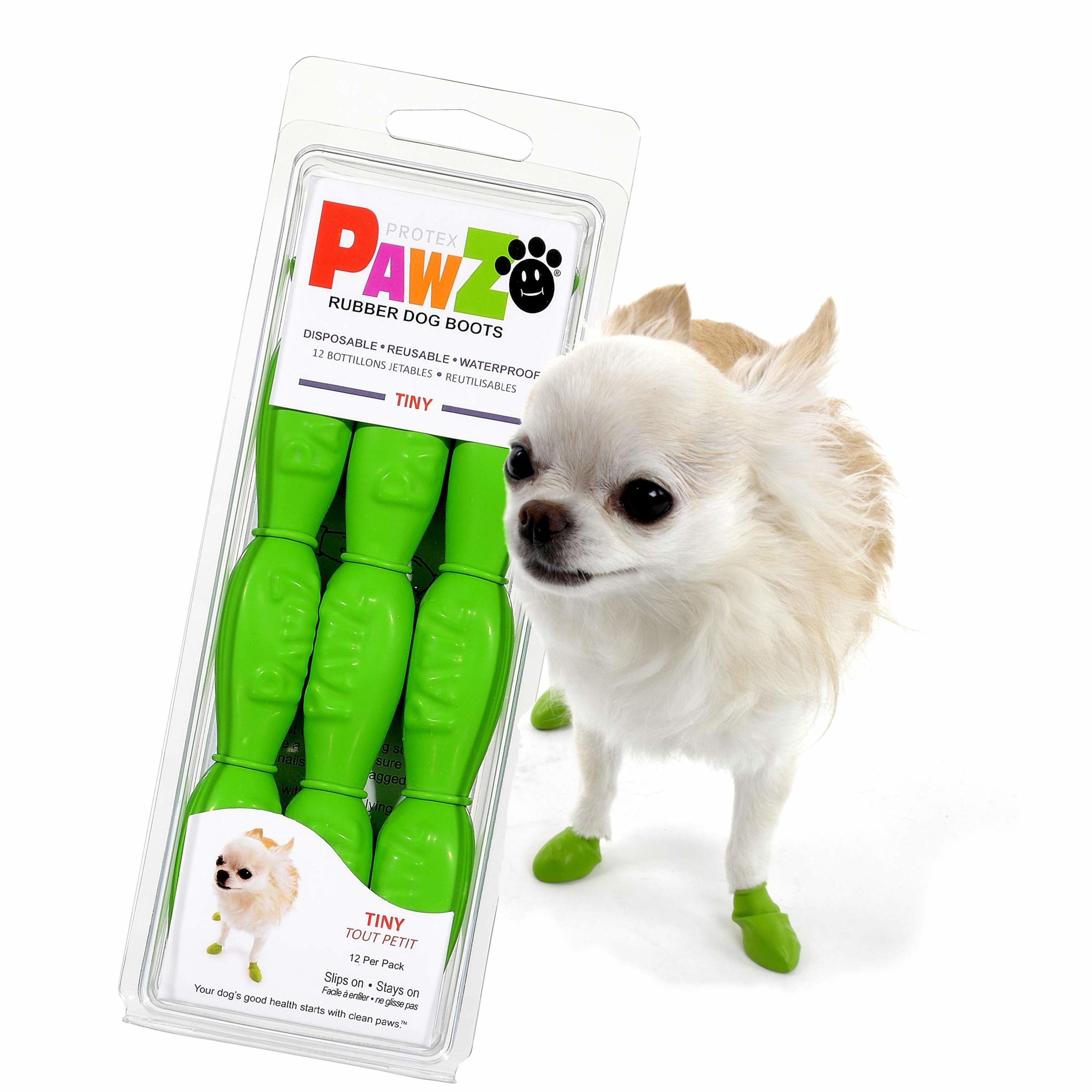 PawZ Rubber Dog Boots for Small Dogs 12pk， Tiny Apple Green Dog Booties