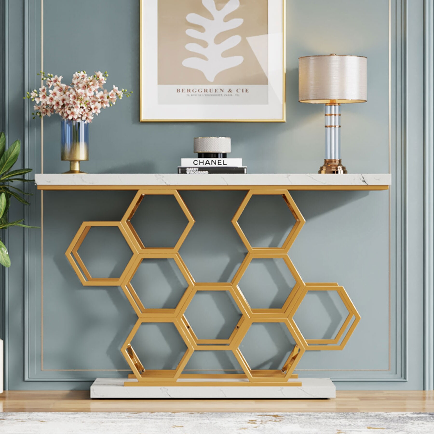 Modern Console Table Entryway Table with Gold Metal Base