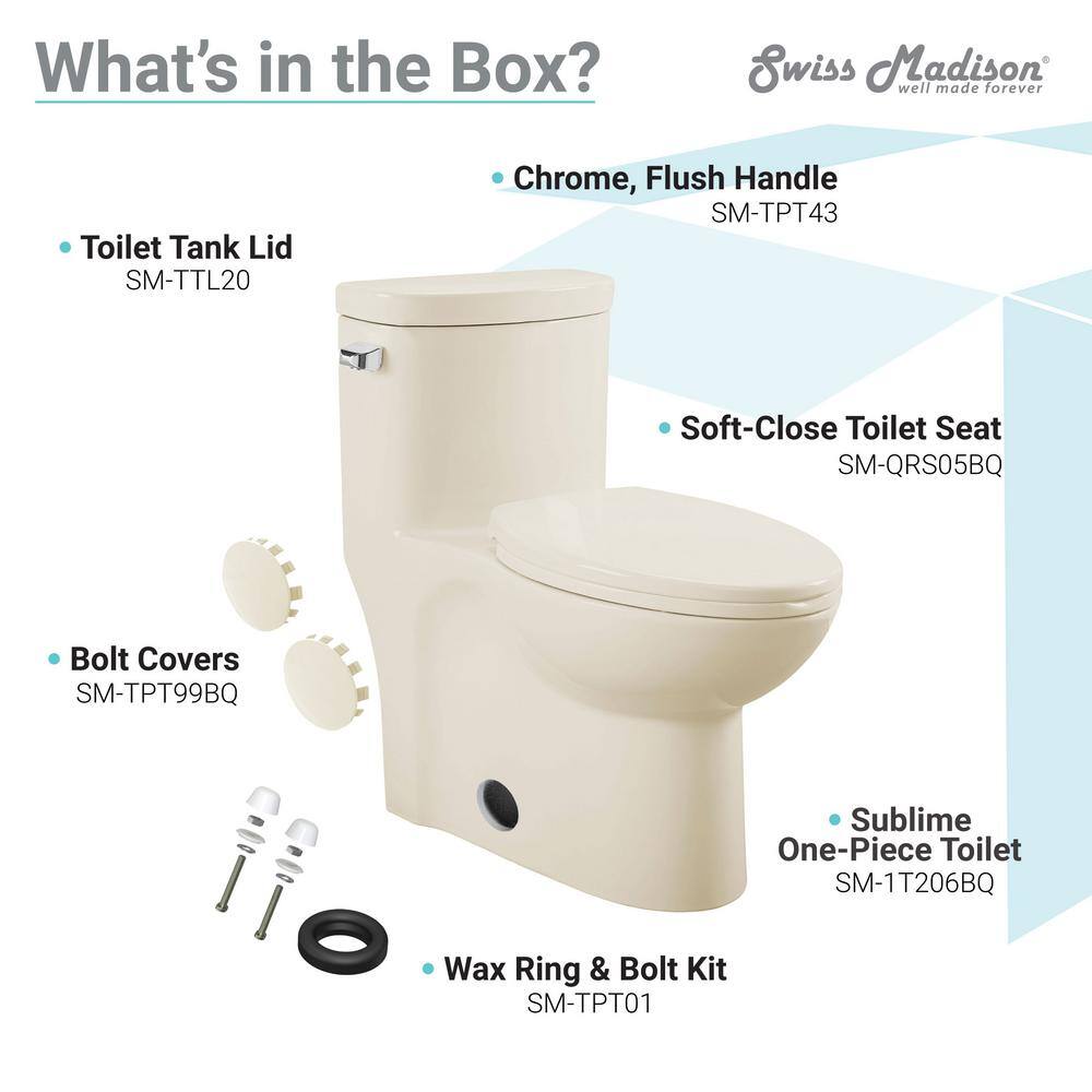 Swiss Madison Sublime 1-piece 1.28 GPF Left Side Single Flush Handle Elongated Toilet in Bisque with Seat Included SM-1T206BQ