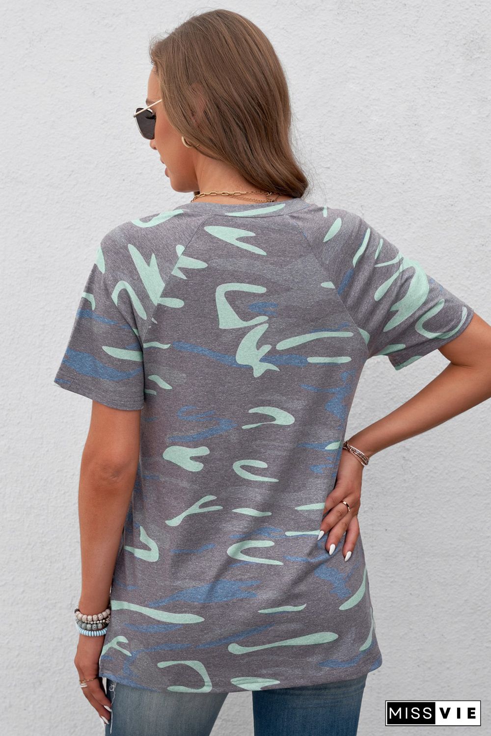 V Neck Front Pocket Camo Tee