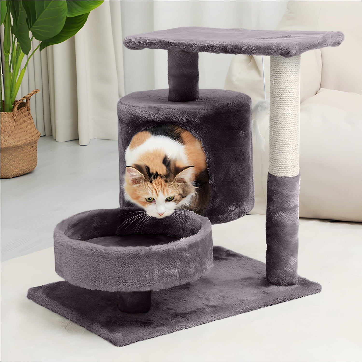 Walchoice Dark Gray Cat Tree Cat Tower for Indoor Cats, Cat Furniture with Scratching Post & Condo, 20.5” x 20” x 15.5”