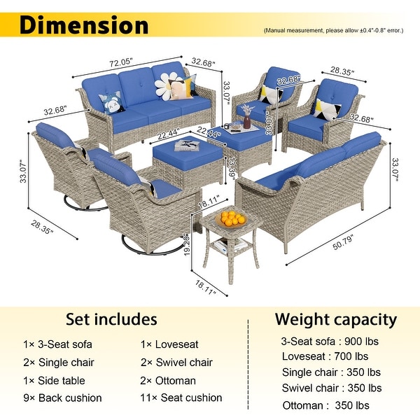 HOOOWOOO 9piece Patio Wicker Furniture Conversation Set with Swivel Chair and Loveseat Sofa