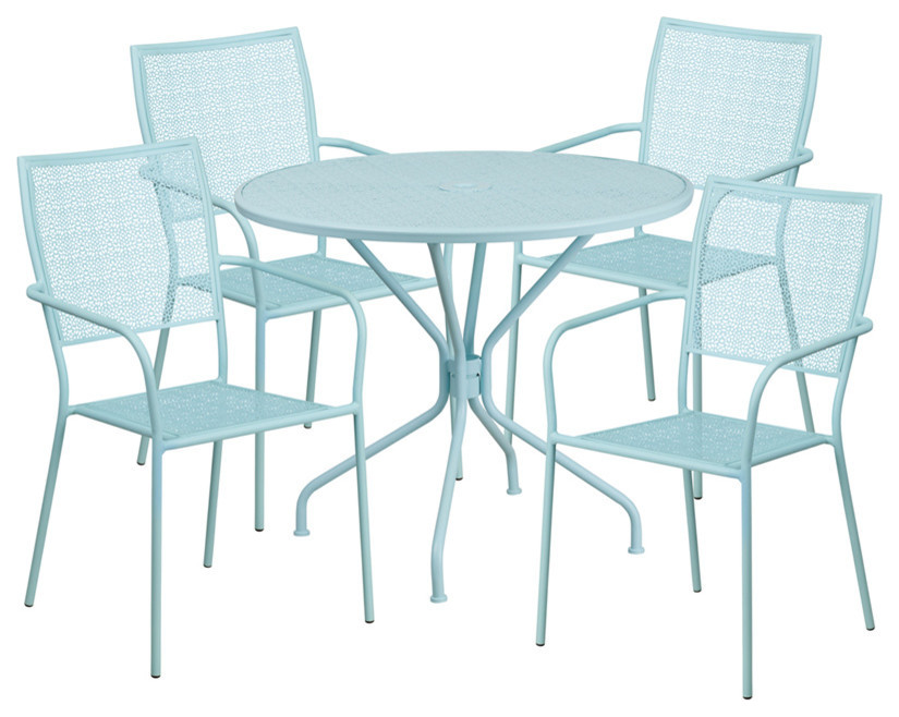 5 Piece 35.25 quotRound Patio Table Set   Contemporary   Outdoor Dining Sets   by Flash Furniture  Houzz