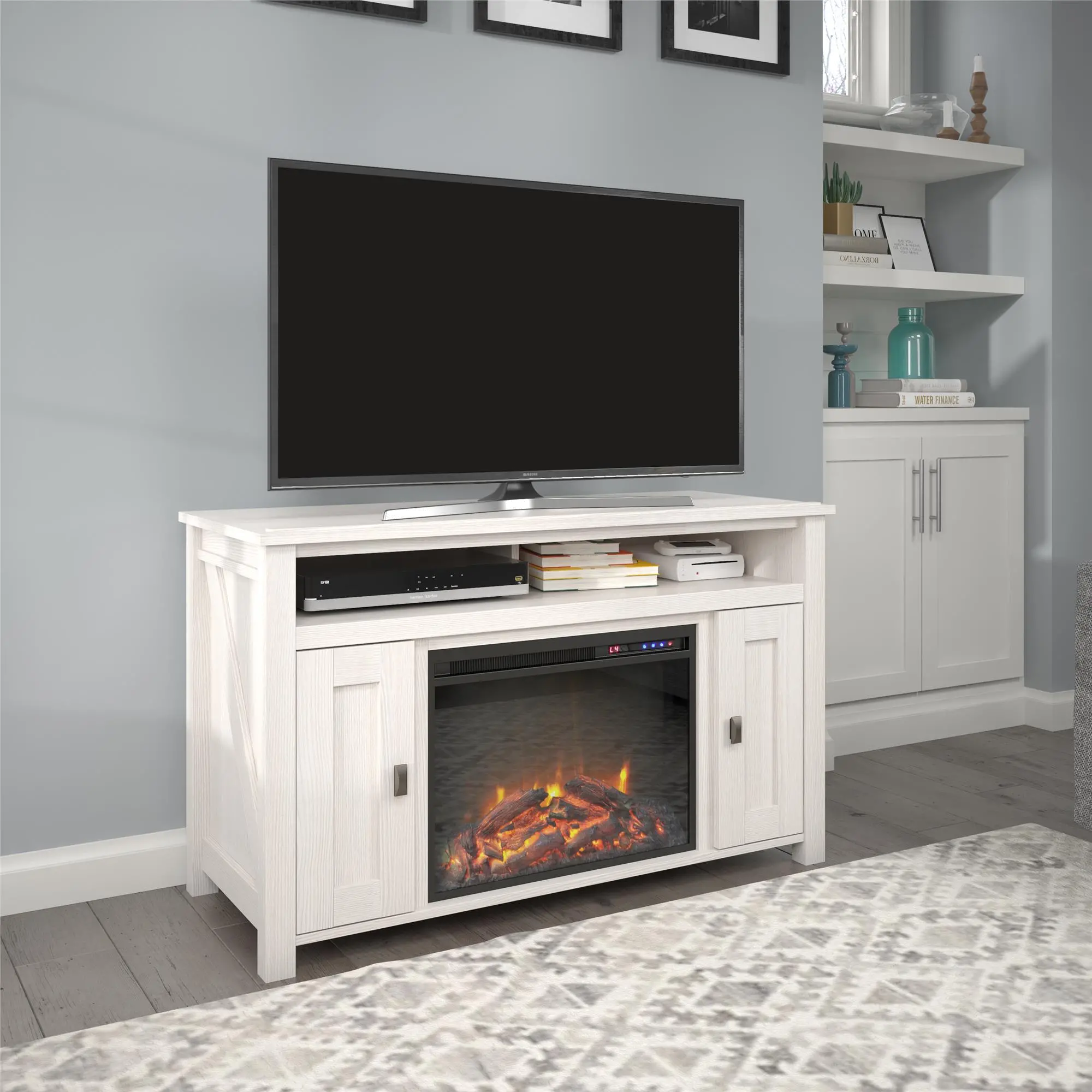 Farmington Ivory Oak 50 Electric Fireplace TV Console