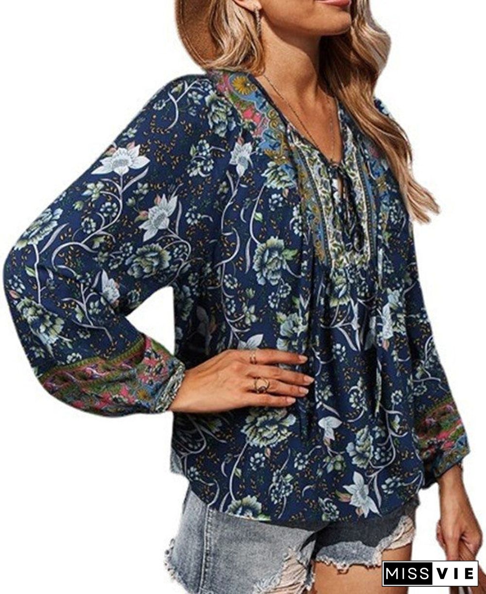 Pullover Print Loose Casual Long Sleeve Blouses