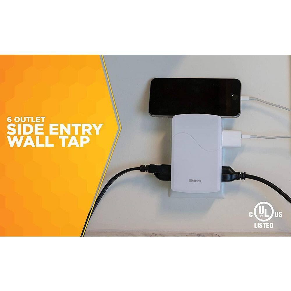 Woods Side Entry Polarized 6-Outlet Wall Tap - White 41261