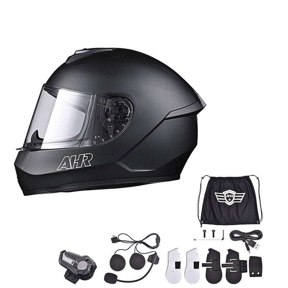 AHR Bluetooth Helmet DOT Full Face Intercom Matte Black