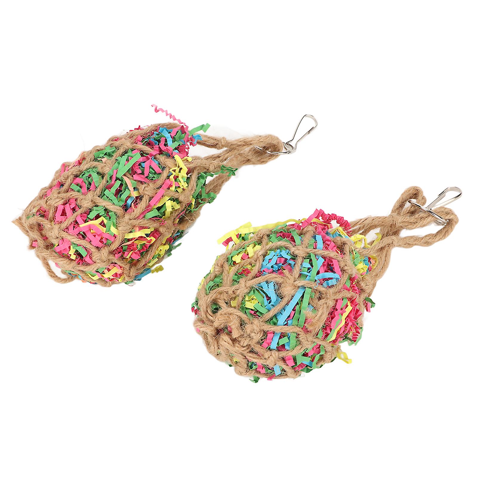 2Pcs Bird Shredding Toys Colorful Relieve Boredom Hanging Parrot Shredding Foraging Toys