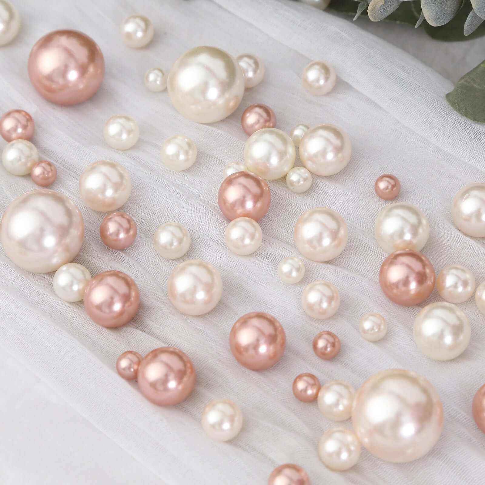 200Pcs Assorted Rose Gold and Off White Lustrous Faux Pearl Beads Vase Fillers, No Hole DIY Craft Bead Set