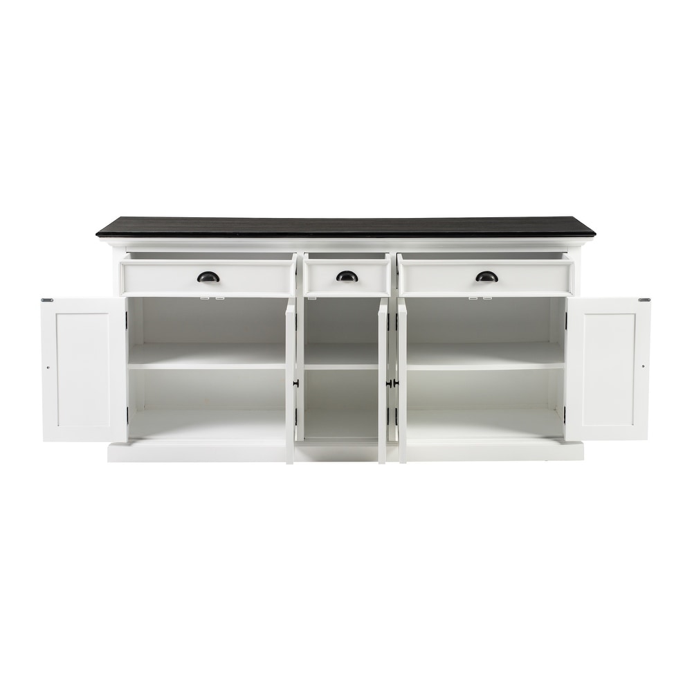 NovaSolo Halifax Contrast Farmhouse White   Black Buffet  Solid Mahogany Frame  70.87 x 19.69 x 33.46