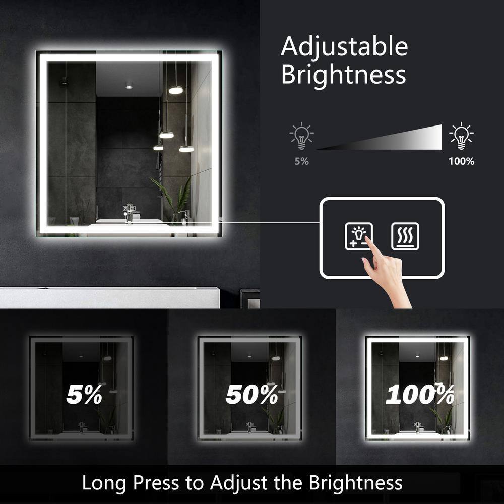 HOMLUX 30 in. W x 30 in. H Rectangular Frameless LED Light with 3-Color and Anti-Fog Wall Mounted Bathroom Vanity Mirror 7D5D00479D