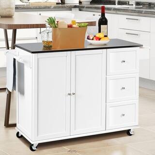 Costway White Kitchen Island with 2-Door Storage Cabinet HW64505