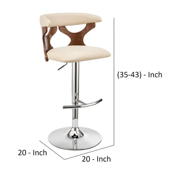 Adjustable Barstool with Curved Cut Out Wooden Back - 20 L X 20 W X 43 H Inches