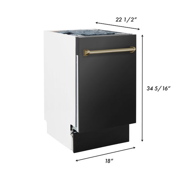 ZLINE Autograph Edition 18 Inch Compact 3rd Rack Top Control Dishwasher in Black Stainless Steel