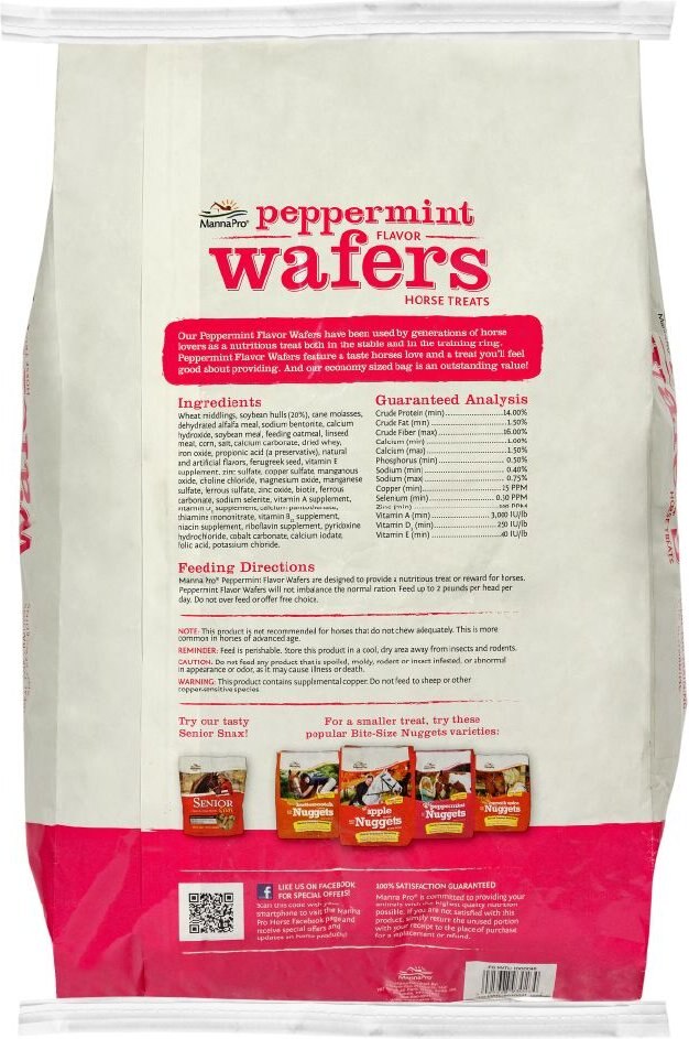 Manna Pro Peppermint flavored Wafers Horse Treats， 20-lb bag