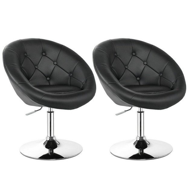 Costway Set Of 2 Swivel Bar Stools Height Adjustable Round Tufted Back Bar Chairs Black