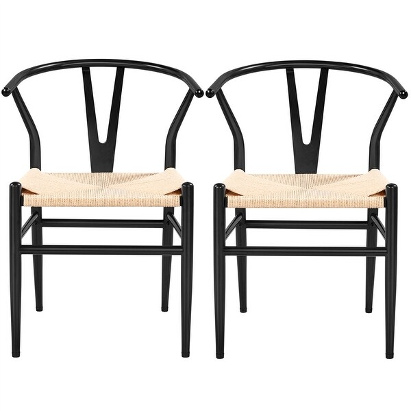 Yaheetech Modern Weave Y-Shaped Dining Chair with Solid Metal Frame