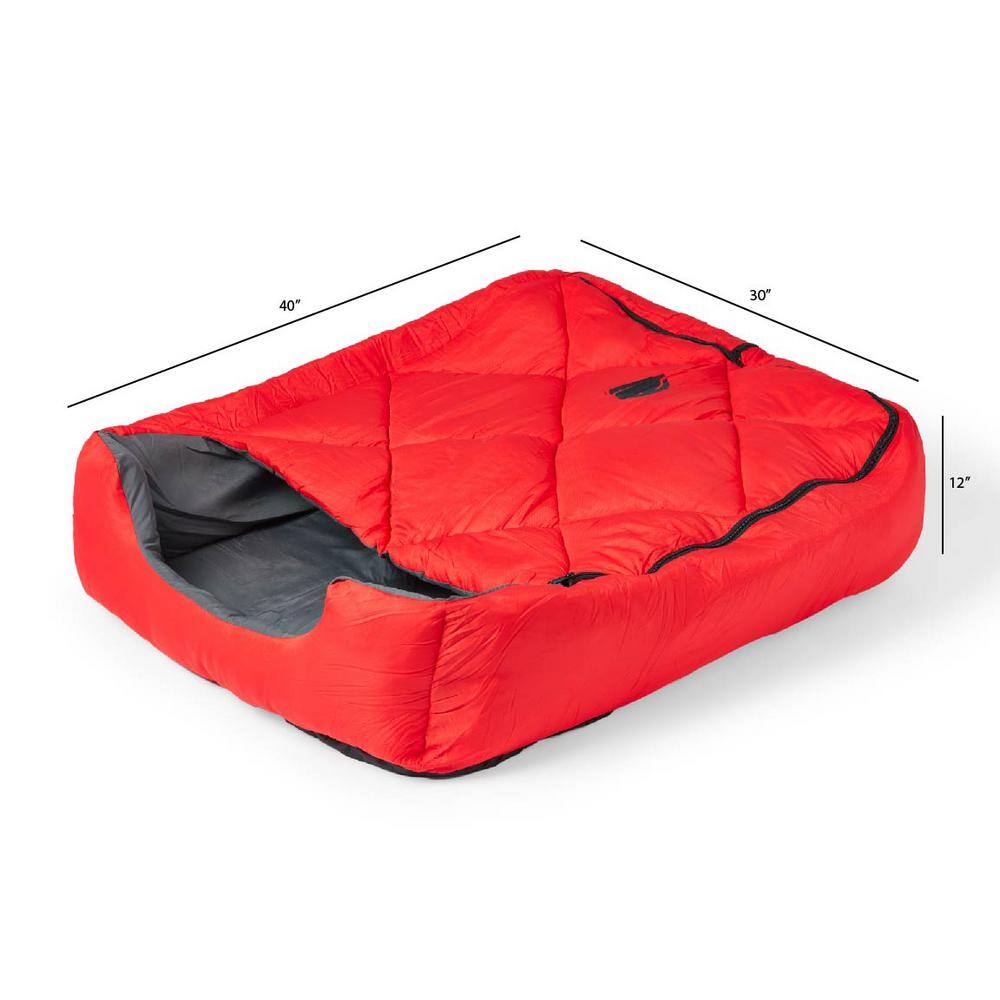 OmniCore Designs 40 in. x 30 in. x 12 in. Pet Sleeping Bag with Zippered Cover and Insulation Use as Pet Beds or Pet Mats LGRed 850008244216