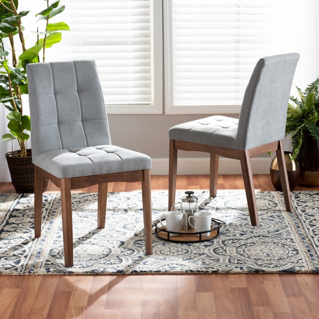 Wholesale Interiors Baxton Studio Tara Mid-Century Modern Transitional Light Grey Fabric Upholstered and Walnut Brown Finished Wood 2-Piece Dining Chair Set - Wholesale Interiors RDC714-Light Grey/Walnut-DC