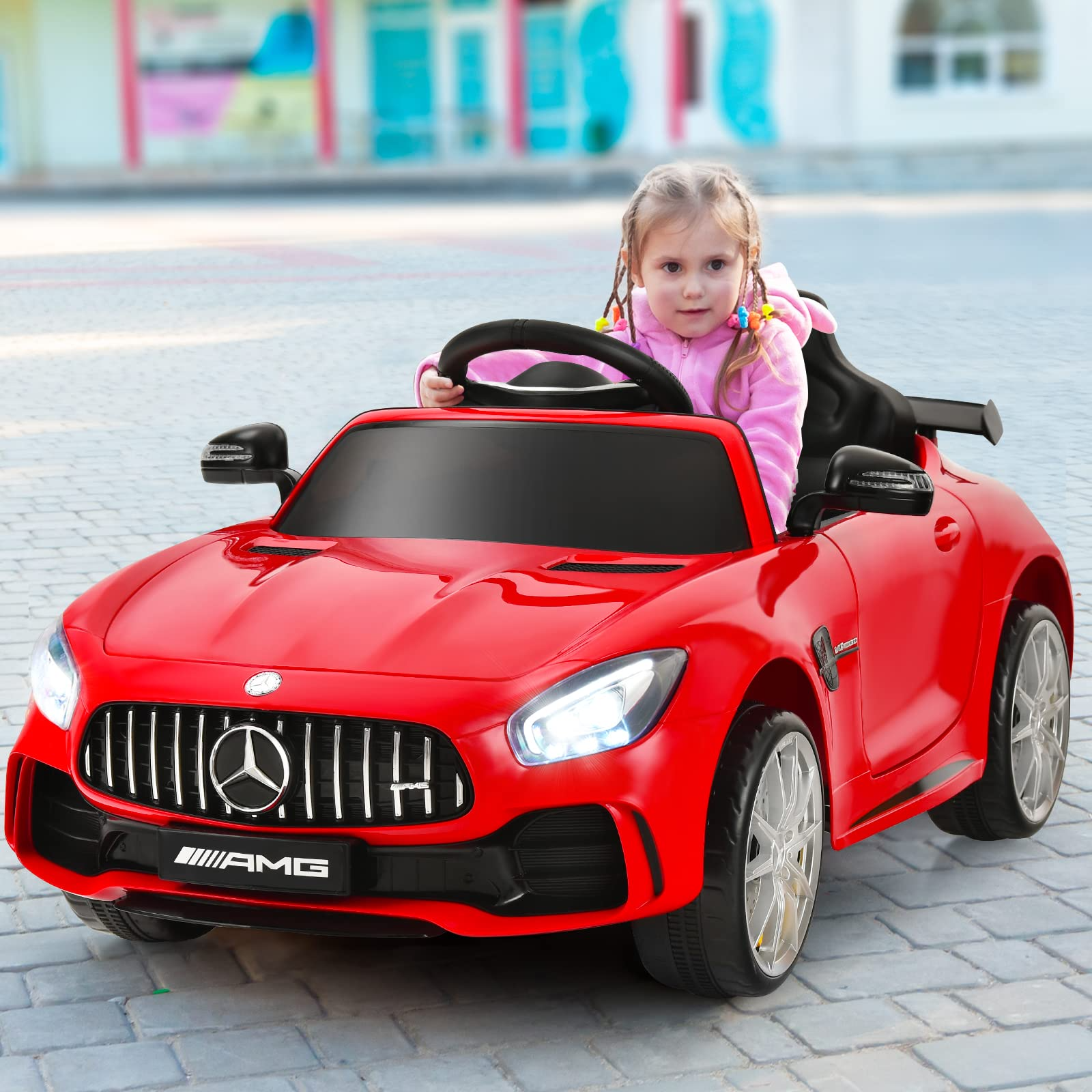 Costzon Ride on Car, 12V Licensed Mercedes Benz GTR Kids Car to Drive