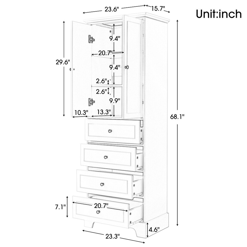 Kitchen Pantry Bathroom Storage Cabinet with Round Metal Handles