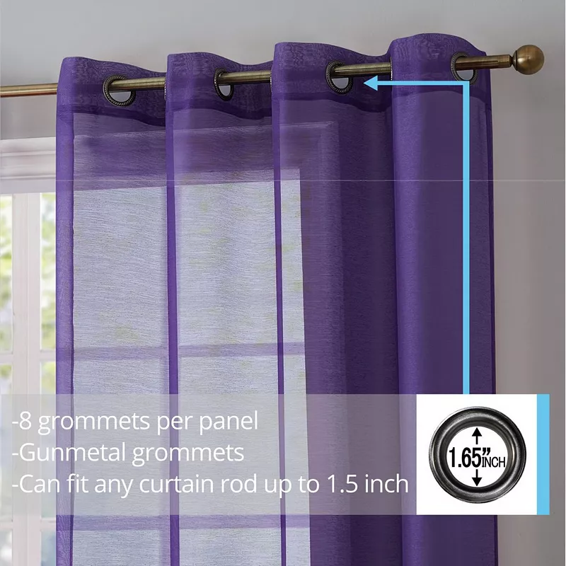 THD Basics 2 Piece Semi Sheer Voile Window Curtain Drapes Grommet Top Panels - Set of 2 panels