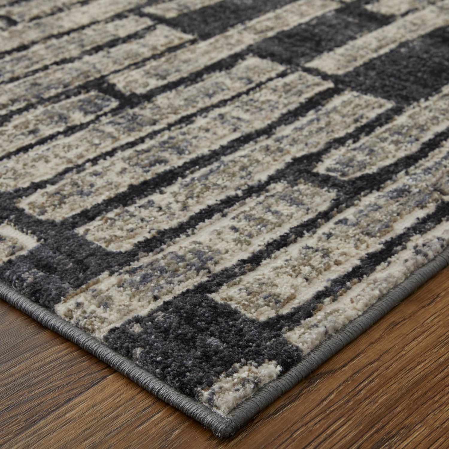 Kiba Geometric Gray/Black/Ivory Rug