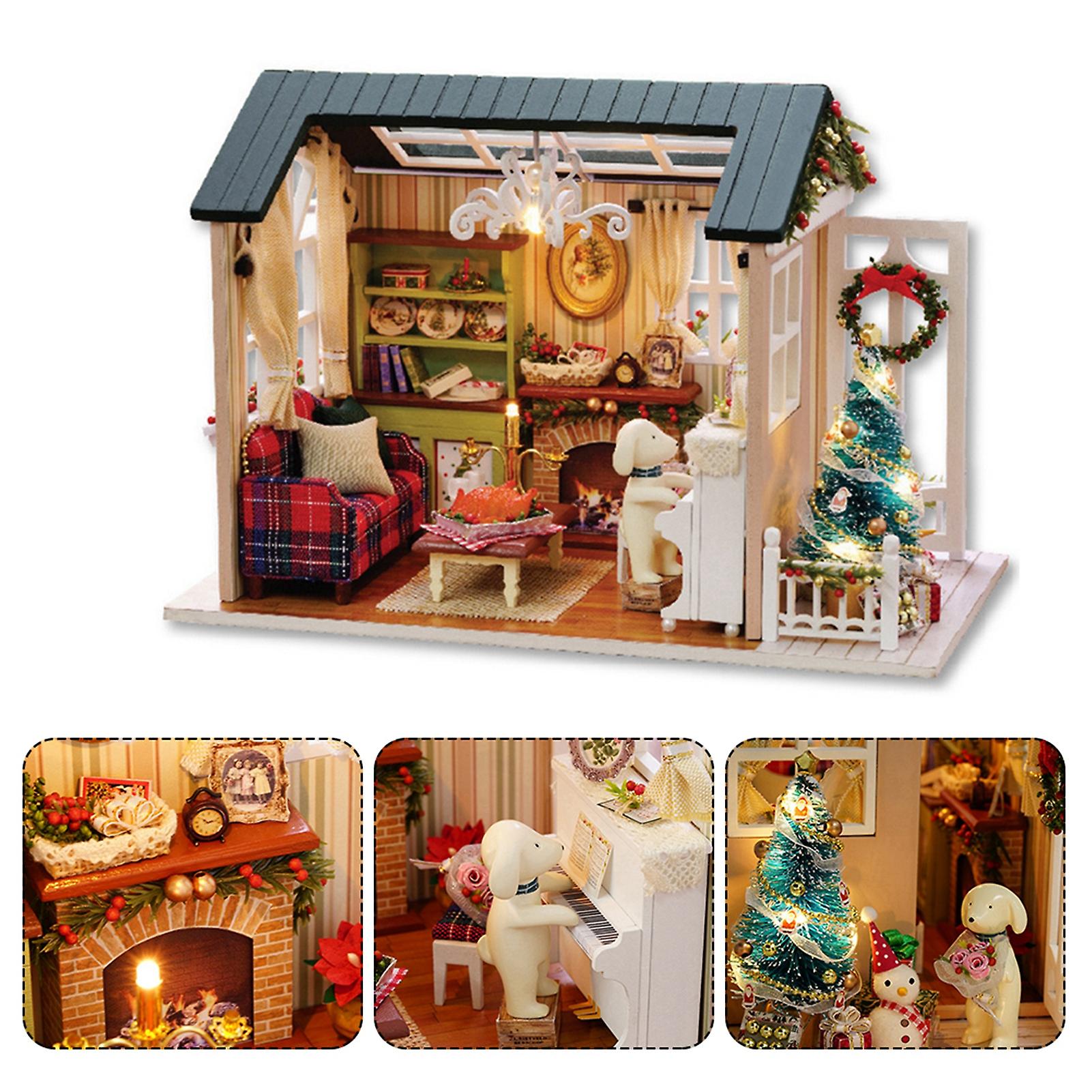 Kids Diy Miniature Wooden House Toy Furniture Handcraft Houses Model With Led Light