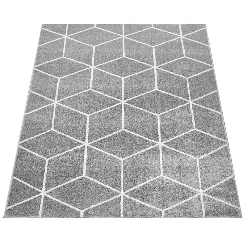 Grey Area Rug with Modern Geometric Pattern Simple Elegant Design