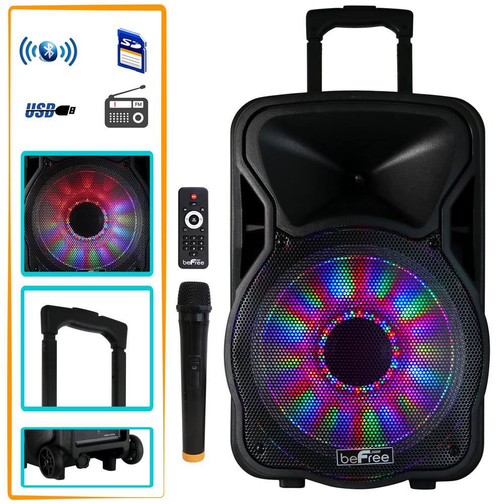 BEFREE SOUND 12 in. 2500-Watt Bluetooth Rechargeable Portable Party PA Speaker with Illuminating Lights 985116014M