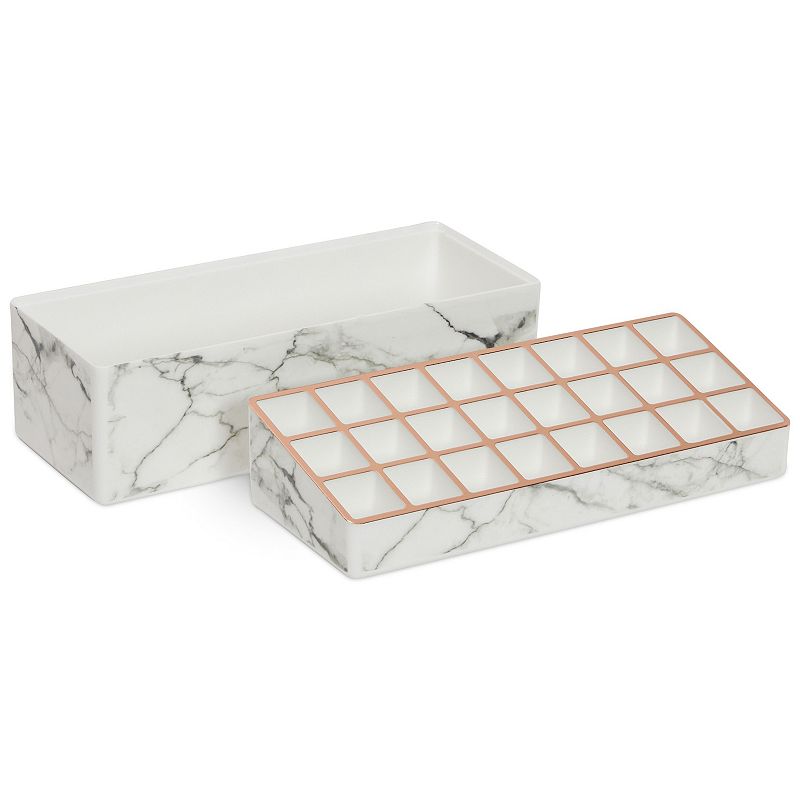 2-Tier Marble Makeup Organizer with Gold Trim， Lipstick Display Case， Brushes and Vanity Storage (9.15 x 4.5 x 3.75 in)