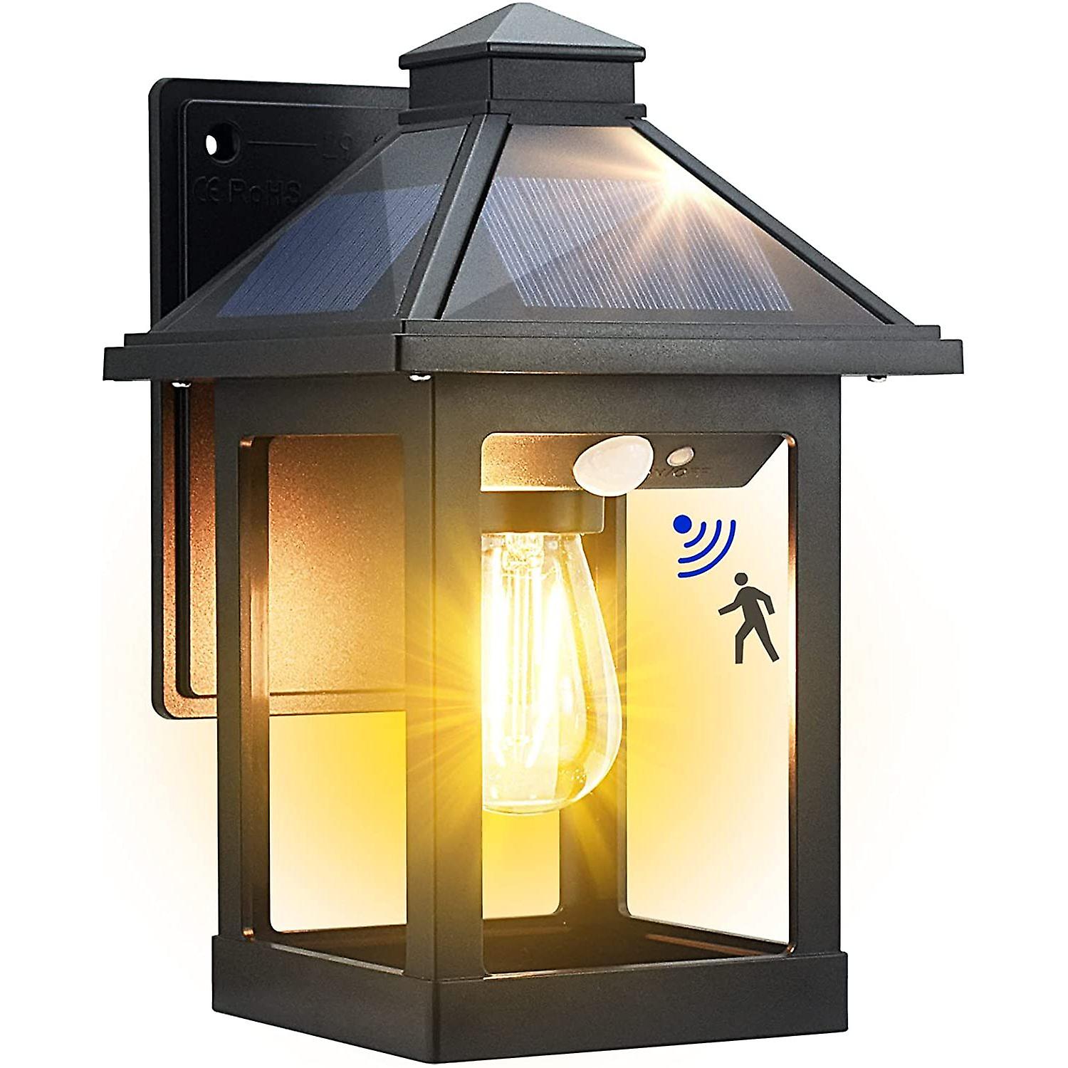 Dexusay Solar Wall Light Outdoor With 3 Lighting Modes， Dusk To . Led Wall Mount Sconce Exterior . Sensor Security Porch Lantern Light Fixture Waterpr