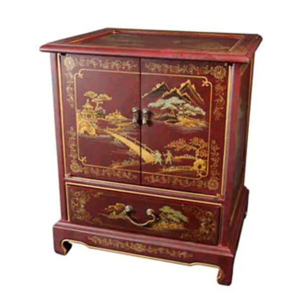 Handmade Lacquered Vintage Chinese Landscape End Table - 20.00