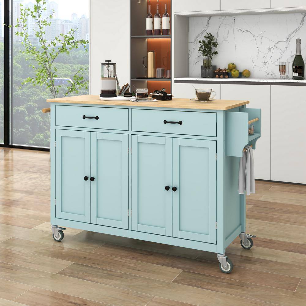 Mint Green Wood 54 in. Kitchen Island Cart with 4-Door Cabinet and 2-Drawers BKPP-billkin-52