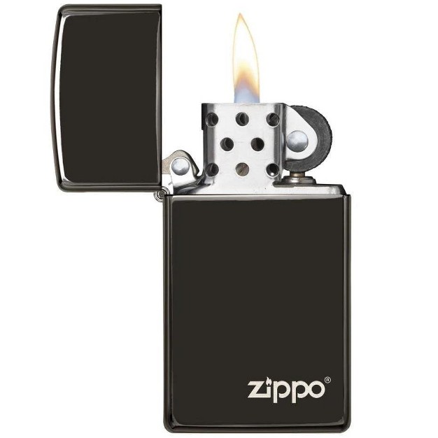 Zippo Slim High Polish Black Zippo Logo Windproof Lighter