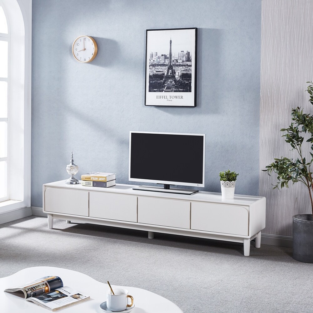 Modern White TV Stand with Four Storage Drawers  Living Room and Bedroom Decor