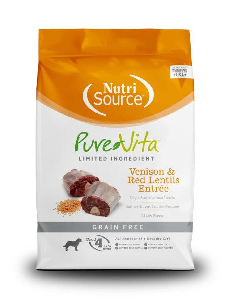 NutriSource PureVita Grain Free Venison and Red Lentils Dry Dog Food， 5 Lbs.