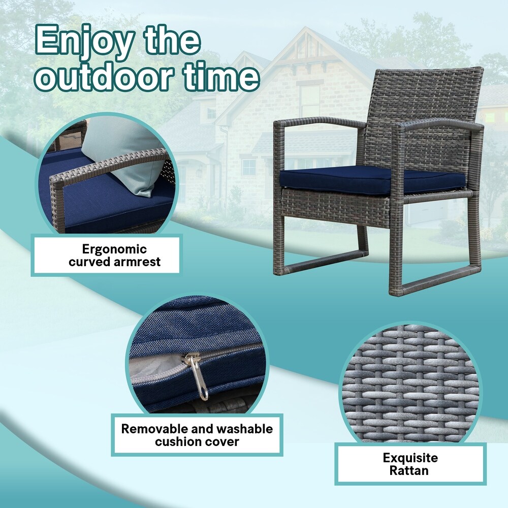 3 pc. Outdoor Cushioned Wicker Chat Set